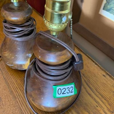 PAIR Handmade Teak Turned Wood Lamps