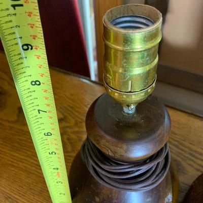 PAIR Handmade Teak Turned Wood Lamps