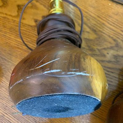 PAIR Handmade Teak Turned Wood Lamps