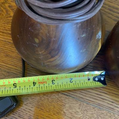 PAIR Handmade Teak Turned Wood Lamps
