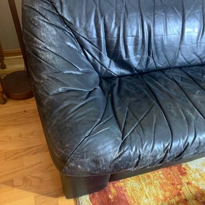 Vintage Distressed Black Leather Sofa