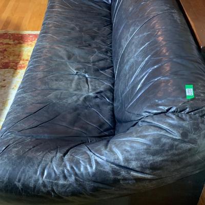 Vintage Distressed Black Leather Sofa