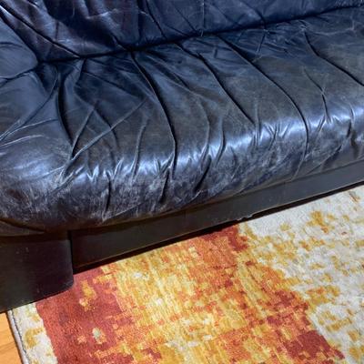 Vintage Distressed Black Leather Sofa