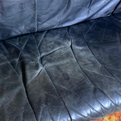 Vintage Distressed Black Leather Sofa