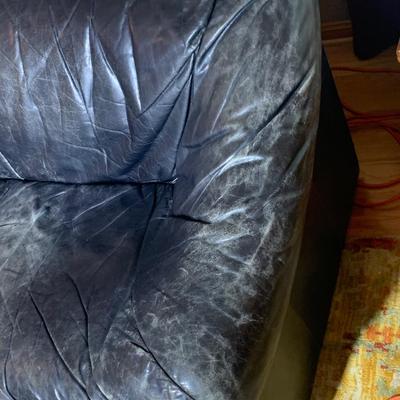 Vintage Distressed Black Leather Sofa