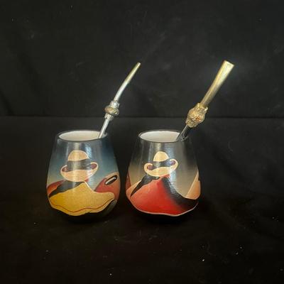 Yerba Mate Cups With Two Straws & Two Decorative Gourds (DR-MG)