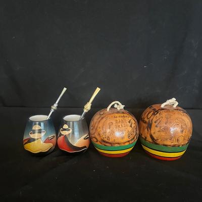 Yerba Mate Cups With Two Straws & Two Decorative Gourds (DR-MG)