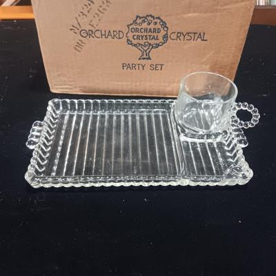 '50'S GLASS JAR, 4 SETS OF LUNCHEON PLATES W/CUPS, COASTERS