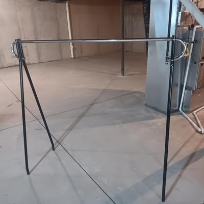 GARMENT RACK, FOLDING CARD TABLE, LAUNDRY BASKET AND BATH RUG