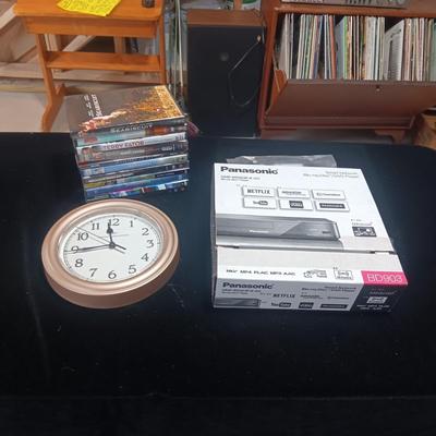 NEW PANASONIC BLU-RAY PLAYER, WALL CLOCK AND MOVIES ON DVD'S