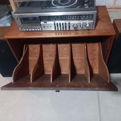 RECORD CABINET & FISHER STEREO W/SPEAKERS