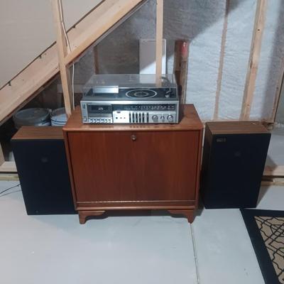 RECORD CABINET & FISHER STEREO W/SPEAKERS