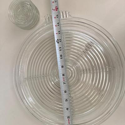 Anchor Hocking Manhattan Clear Large Platter and 4 coasters, Art Deco Ribbed glass