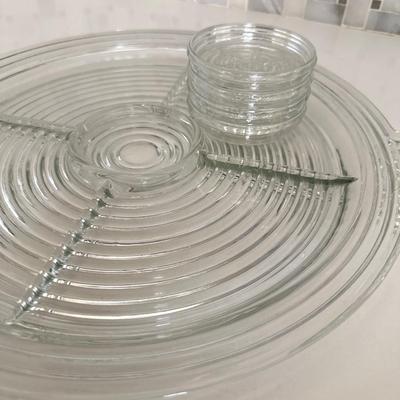 Anchor Hocking Manhattan Clear Large Platter and 4 coasters, Art Deco Ribbed glass