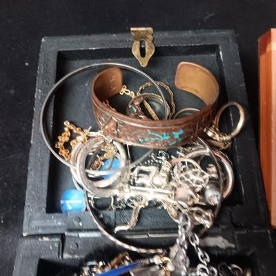 2 SMALLER BOXES FILLED WITH COSTUME JEWELRY