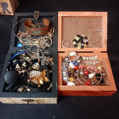 2 SMALLER BOXES FILLED WITH COSTUME JEWELRY