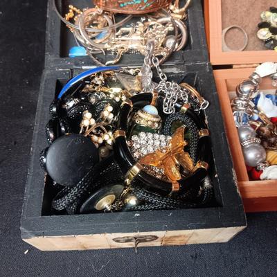 2 SMALLER BOXES FILLED WITH COSTUME JEWELRY
