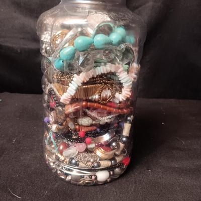 JAR FULL OF COSTUME JEWELRY