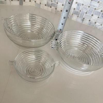 Anchor Hocking Manhattan Clear Set of 3 Bowls Art Deco ribbed glass Graduating sizes Lot 2