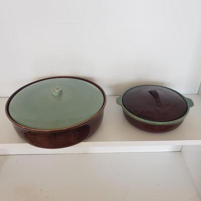 Two Earthenware Covered Baking Dishes (DR-KD)