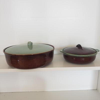Two Earthenware Covered Baking Dishes (DR-KD)