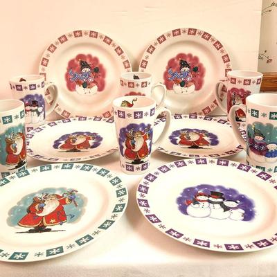 Lot #122 Xmas china - 6 plates, 6 mugs