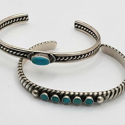 Two Vintage Sterling Silver Cuff Bracelets 36.8gr