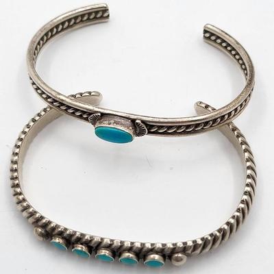 Two Vintage Sterling Silver Cuff Bracelets 36.8gr