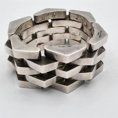 Ambriz Modernist Wide Sterling Silver Mexico Bracelet 116gr