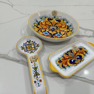 Italian dinner ware. Bowl, platter and spoon rest.