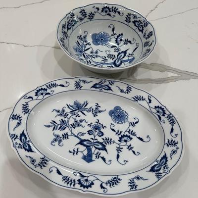Vintage Blue Danube Blue Onion Pattern Oval Serving Platter/ Bowl Made In Japan