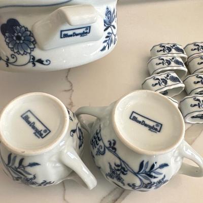 Vintage Blue Danube Blue Onion Pattern Cream & Sugar, napkin rings and more Made In Japan