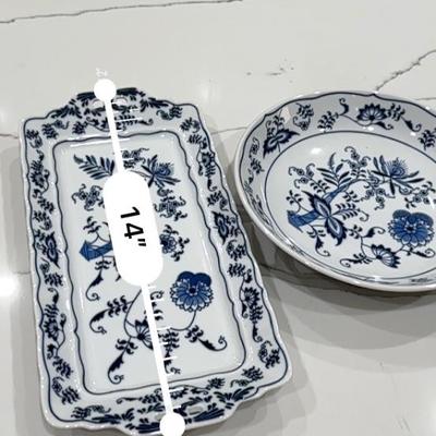 Vintage Blue Danube Blue Onion Pattern Platter & Bowl Made In Japan