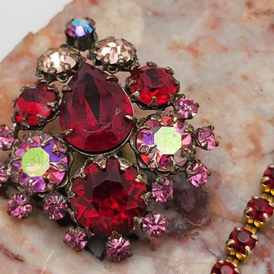 1950's Red & Aurora Borealis Necklace Earrings