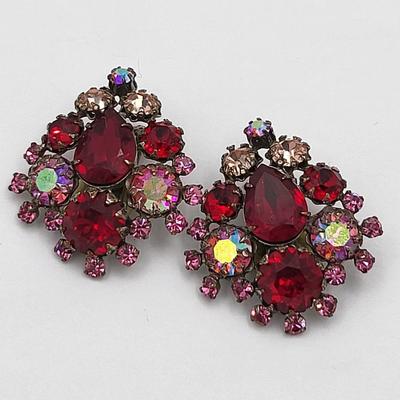 1950's Red & Aurora Borealis Necklace Earrings