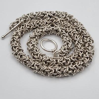 76.7gr Sterling Silver Byzantine Necklace 17"