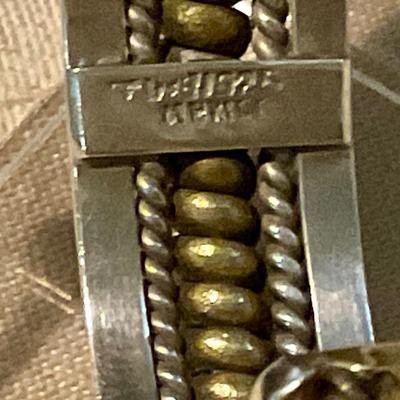 Mexican Sterling cuff, silver with gold wash on center band