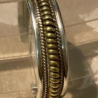Mexican Sterling cuff, silver with gold wash on center band