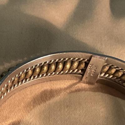 Mexican Sterling cuff, silver with gold wash on center band