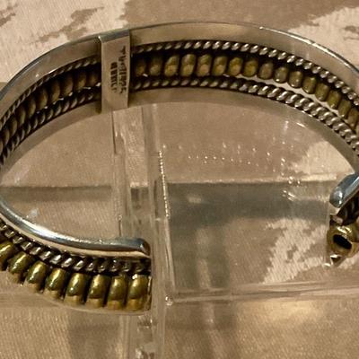 Mexican Sterling cuff, silver with gold wash on center band