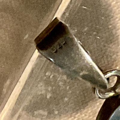 Antique pottery shard in sterling bezel, blue and white