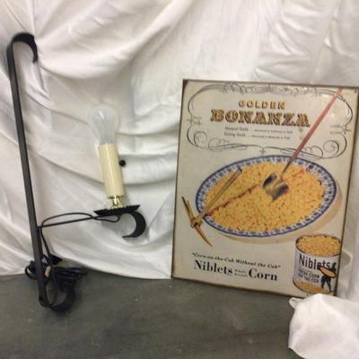 Metal Corn Sign and Metal Light