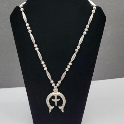 1970's Navajo Silver Squash Blossom Beaded Necklace 47.5gr $450 Value