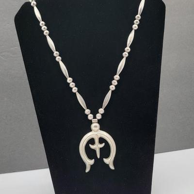 1970's Navajo Silver Squash Blossom Beaded Necklace 47.5gr $450 Value