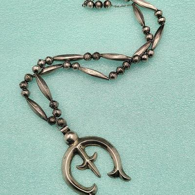 1970's Navajo Silver Squash Blossom Beaded Necklace 47.5gr $450 Value