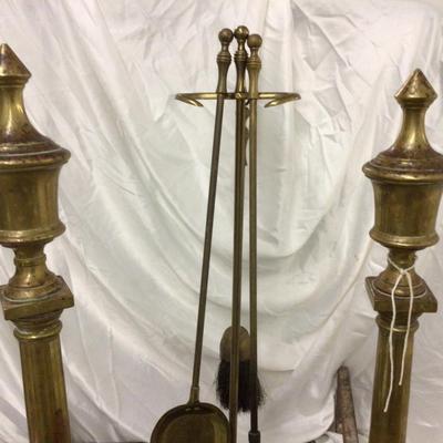 Vintage Fire Place Poker Set With Andirons