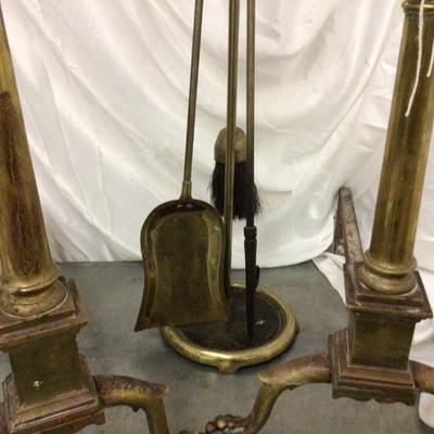 Vintage Fire Place Poker Set With Andirons