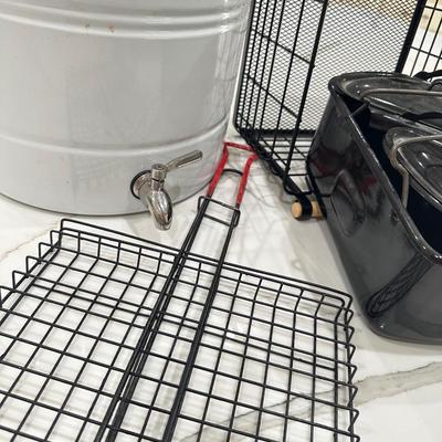 Drink Dispenser, wire basket, grill pan, and covered pan