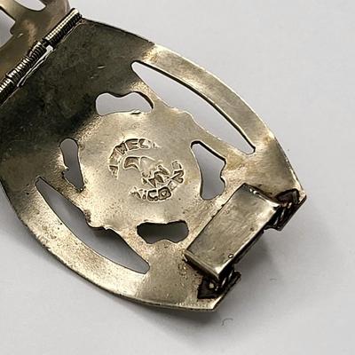 Mexico Silver Panel Bracelet Art Glass Stones 41.5gr