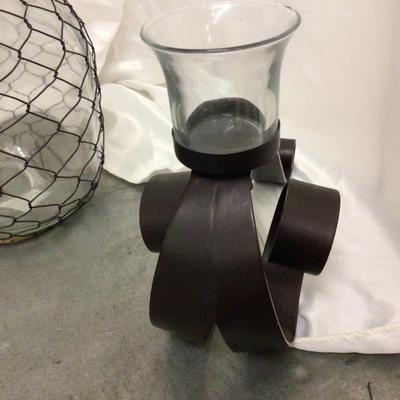 Decorative Jug With Wire and Set of Metal Candle Holders